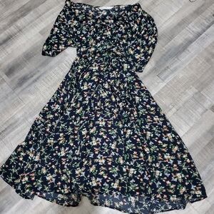 Agnes Orinda 3X Navy Floral Midi Dress Puff Sleeve Cottagecore Spring Plus